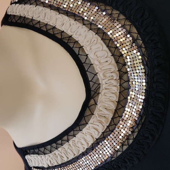 Sandra Darren Sleeveless Black & Beige Knee Length Dress - Picture 4 of 9